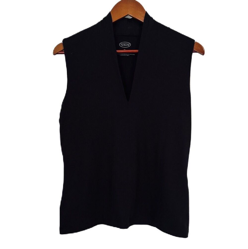 Talbots Top Women M Black Pullover Sleeveless Stretch Vneck Classic Comfy Cotage